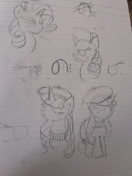 Size: 1536x2048 | Tagged: safe, artist:tiga mega, imported from derpibooru, rarity, pony, unicorn, beatnik rarity, beret, bust, clothes, eyes closed, female, hat, horn, lined paper, mare, sweater, traditional art