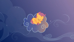 Size: 1920x1080 | Tagged: safe, artist:stasysolitude, imported from derpibooru, scootaloo, pegasus, pony, cloud, cloudy, cute, cutealoo, female, filly, foal, on a cloud, sleeping, solo, stars