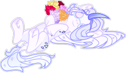 Size: 1792x1040 | Tagged: safe, artist:rickysocks, imported from derpibooru, oc, oc only, pony, unicorn, base used, bouquet, curved horn, eyes closed, female, flower, horn, lying down, mare, on back, simple background, solo, transparent background