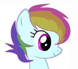 Size: 845x751 | Tagged: safe, artist:taeko, imported from derpibooru, oc, oc:prism dash, pegasus, pony, blue fur, female, magical lesbian spawn, multicolored hair, offspring, parent:rainbow dash, parent:scootaloo, parents:scootadash, pegasus oc, purple eyes, show accurate, simple background, smiling, solo, transparent background