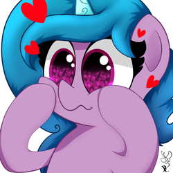 Size: 2000x2000 | Tagged: safe, artist:daftramms, imported from derpibooru, izzy moonbow, pony, unicorn, cute, g5, heart, solo