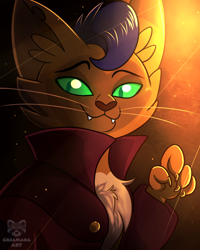 Size: 2000x2500 | Tagged: safe, artist:hintomikto, imported from derpibooru, capper dapperpaws, abyssinian, anthro, chest fluff, clothes, ear fluff, high res, male, smiling, solo, whiskers