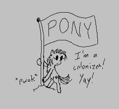 Size: 243x224 | Tagged: safe, pony, aggie.io, female, flag, lowres, mare, monochrome, open mouth, simple background, smiling, talking