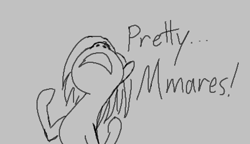 Size: 425x245 | Tagged: safe, pony, aggie.io, female, frown, looking up, lowres, mare, monochrome, open mouth, simple background, yelling