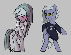 Size: 470x366 | Tagged: safe, artist:horsepen, limestone pie, marble pie, earth pony, pony, aggie.io, blushing, clothes, embarrassed, eyes closed, female, mare, shirt, simple background