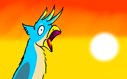 Size: 3200x2000 | Tagged: safe, artist:horsesplease, imported from ponybooru, gallus, griffon, crowing, gallus the rooster, gallusposting, insanity, meme, morning, screaming, sun, sunrise