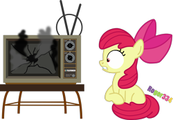 Size: 2696x1876 | Tagged: safe, artist:roger334, imported from ponybooru, apple bloom, earth pony, pony, broken, female, filly, foal, simple background, solo, television, transparent background, vector