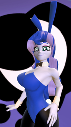 Size: 900x1600 | Tagged: safe, artist:oatmeal!, imported from derpibooru, princess luna, equestria girls, 3d, bowtie, breasts, bunny ears, bunny suit, busty princess luna, clothes, cuffs (clothes), cutie mark, cutie mark background, easter, easter bunny, gmod, hand on hip, holiday, leotard, pantyhose, playboy bunny, sexy, simple background, smiling, solo, vice principal luna