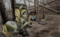 Size: 1280x794 | Tagged: safe, artist:dr-fade, imported from derpibooru, oc, oc only, earth pony, pony, atgm, butt, clothes, current events, female, military uniform, plot, solo, stuhna-p, ukraine, uniform, weapon