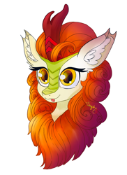 Size: 1490x2048 | Tagged: safe, artist:saphypone, imported from derpibooru, autumn blaze, kirin, :p, bust, ear fluff, female, mare, portrait, signature, smiling, solo, tongue out
