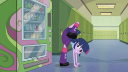 Size: 3410x1920 | Tagged: safe, imported from derpibooru, screencap, twilight sparkle, equestria girls, equestria girls (movie), boots, female, hallway, high res, lockers, shoes, solo, vending machine