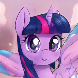 Size: 1024x1024 | Tagged: safe, imported from derpibooru, alicorn, pony, ai content, ai generated, cute, generator:thisponydoesnotexist, not twilight sparkle, smiling, solo, spread wings, wingboner, wings