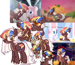 Size: 1672x1450 | Tagged: safe, artist:deko4ka, imported from derpibooru, oc, pegasus, pony, adoptable, adopted, adoption, advertisement, auction, chocolate, deviantart, food, halloween, hat, holiday, jack-o-lantern, pumpkin, rainbow, sale, simple background, transparent background, witch hat