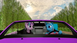 Size: 1920x1080 | Tagged: safe, artist:greenvazzy, imported from derpibooru, starlight glimmer, trixie, anthro, 3d, car, driving, duo, female, lesbian, shipping, source filmmaker, startrix