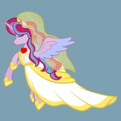 Size: 2048x2048 | Tagged: safe, artist:chelseawest, imported from derpibooru, oc, oc:mi amore ruby heart, alicorn, pony, alicorn oc, bride, clothes, dress, horn, offspring, offspring's offspring, parent:oc:glimmering shield, parent:oc:mi amore rose heart, parents:oc x oc, petalverse, solo, wedding dress, wedding veil, wings