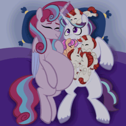 Size: 2048x2048 | Tagged: safe, artist:chelseawest, imported from derpibooru, oc, oc only, oc:frosted diamond, oc:mi amore ruby heart, alicorn, pony, unicorn, alicorn oc, animated, cuddling, cute, eyes closed, father and child, female, fetus, gif, glowing, glowing horn, happy, high res, hoof on belly, horn, husband and wife, lying down, magic, magic aura, male, mother and child, multiple pregnancy, oc x oc, ocbetes, offspring, offspring shipping, offspring's offspring, parent:oc:frosted diamond, parent:oc:glimmering shield, parent:oc:mi amore rose heart, parent:oc:mi amore ruby heart, parents:oc x oc, petalverse, pregnant, quints, quintuplets, sextuplets, shipping, siblings, sleeping, straight, unicorn oc, uterus, wings, x-ray