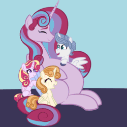Size: 2048x2048 | Tagged: safe, artist:chelseawest, imported from derpibooru, oc, oc only, oc:mi amore ruby heart, alicorn, pony, alicorn oc, animated, children, colt, cuddling, cute, eyes closed, female, fetus, filly, foal, gif, glowing, glowing horn, happy, high res, hoof on belly, horn, magic, magic aura, male, mother and child, multiple pregnancy, oc x oc, ocbetes, offspring, offspring's offspring, parent:oc:frosted diamond, parent:oc:glimmering shield, parent:oc:mi amore rose heart, parent:oc:mi amore ruby heart, parents:oc x oc, petalverse, pregnant, septuplets, shipping, siblings, sitting, uterus, wings, x-ray