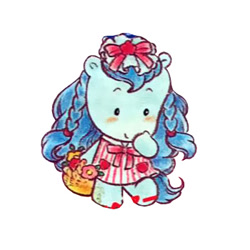 Size: 350x350 | Tagged: safe, imported from derpibooru, pony, ami ami, basket, bipedal, blue coat, blue hair, blue mane, blushing, bow, braid, clothes, cute, dress, g1, hair bow, long mane, official, simple background, solo, takara pony, white background