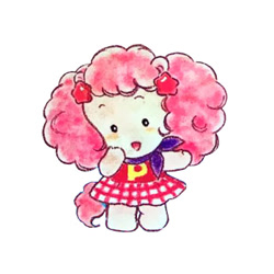 Size: 350x350 | Tagged: safe, imported from derpibooru, earth pony, pony, afro, ascot, bipedal, clothes, curly hair, cute, dress, fuwa fuwa, g1, hair accessory, official, pink hair, pink mane, plaid skirt, simple background, skirt, solo, takara pony, white background