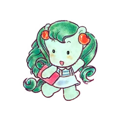 Size: 350x350 | Tagged: safe, imported from derpibooru, earth pony, pony, apple, bipedal, book, clothes, curly hair, cute, food, g1, green hair, hair accessory, kuru kuru, official, pigtails, shirt, simple background, skirt, solo, suspenders, takara pony, walking, waving, white background