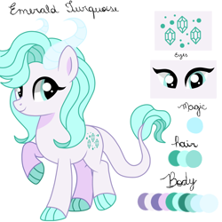 Size: 1000x1000 | Tagged: safe, artist:thenightowl69, imported from derpibooru, oc, oc only, oc:emerald turquoise, dracony, hybrid, base used, claw hooves, female, horns, interspecies offspring, offspring, parent:rarity, parent:spike, parents:sparity, reference sheet, simple background, smiling, solo, white background