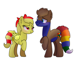 Size: 2473x2048 | Tagged: safe, artist:jay_wackal, imported from derpibooru, oc, oc only, oc:marmalade, oc:rubik, earth pony, pegasus, pony, base used, blushing, earth pony oc, female, male, mare, pegasus oc, raised hoof, simple background, stallion, transparent background