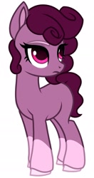 Size: 1075x2029 | Tagged: safe, artist:dancingkinfiend, derpibooru exclusive, imported from derpibooru, oc, oc only, oc:jade storm, earth pony, pony, base used, coat markings, curly hair, curly mane, female, image macro, lidded eyes, mare, purple fur, purple mane, short hair, short mane, short tail, simple background, socks (coat markings), solo, tail, white background