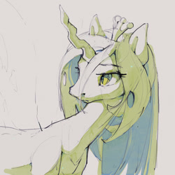 Size: 1200x1200 | Tagged: safe, artist:inkhooves, imported from derpibooru, queen chrysalis, changeling, changeling queen, female, mare, monochrome, simple background, solo, white background