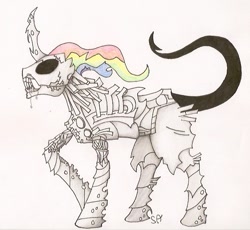 Size: 581x535 | Tagged: safe, artist:skylordamelia, imported from derpibooru, oc, robot, fanfic:rainbow factory, black sclera, fanfic art, pegasus device, pencil drawing, signature, simple background, solo, traditional art, white background