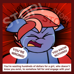 Size: 1200x1200 | Tagged: safe, artist:thebadbadger, imported from derpibooru, oc, oc only, oc:hot pop, oc:phire demon, earth pony, pony, crying, text