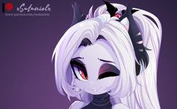 Size: 3295x2033 | Tagged: safe, artist:xsatanielx, imported from derpibooru, oc, oc only, oc:nightlight snow, advertisement, bust, female, patreon, patreon logo, portrait, solo