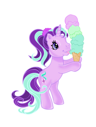 Size: 600x800 | Tagged: safe, artist:vernorexia, imported from derpibooru, starlight glimmer, pony, unicorn, equestria girls, mirror magic, alternate hairstyle, bipedal, cute, food, g3, g4, g4 to g3, generation leap, glimmerbetes, ice cream, ice cream cone, neapolitan, ponytail, scrunchie, simple background, solo, this will end in colic, transparent background