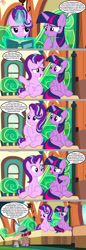 Size: 1136x3301 | Tagged: safe, artist:silverbuller, edit, edited screencap, imported from derpibooru, screencap, spike, starlight glimmer, twilight sparkle, alicorn, dragon, pony, unicorn, the times they are a changeling, comic, exposition, female, fourth wall, lampshade hanging, leaning on the fourth wall, male, mare, screencap comic, twilight sparkle (alicorn)