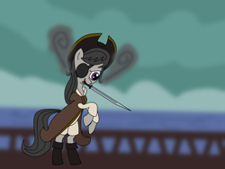 Size: 2000x1500 | Tagged: safe, artist:wallbeige, octavia melody, boots, ocean, pirate, shoes, sword, weapon