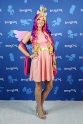 Size: 2200x3301 | Tagged: safe, imported from derpibooru, princess cadance, human, bronycon, bronycon 2019, clothes, cosplay, costume, crown, dress, hand on hip, high heels, irl, irl human, jewelry, open-toed shoes, photo, pony ears, regalia, shoes, solo, wings