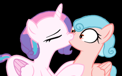 Size: 922x576 | Tagged: safe, artist:larkdash5, imported from derpibooru, cozy glow, princess flurry heart, alicorn, pegasus, pony, black background, cozyheart, duo, duo female, eyes closed, female, kiss on the lips, kissing, lesbian, mare, older, older cozy glow, older flurry heart, shipping, simple background