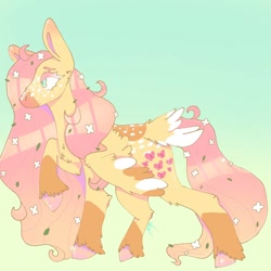 Size: 1378x1378 | Tagged: safe, artist:bunnybee801, imported from derpibooru, fluttershy, pegasus, pony, alternate design, female, flower, flower in hair, gradient background, mare, solo, tail, tail feathers