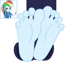 Size: 1847x1564 | Tagged: safe, artist:rainbowdashmlpeqg, imported from derpibooru, rainbow dash, human, equestria girls, barefoot, feet, fetish, foot fetish, foot focus, soles, solo, spread toes, wiggling toes