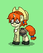 Size: 63x78 | Tagged: safe, artist:dematrix, imported from derpibooru, pony, unicorn, pony town, bag, clothes, female, fio germi, green background, hat, mare, metal slug, pixel art, ponified, saddle bag, shoes, simple background, solo