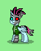 Size: 59x74 | Tagged: safe, artist:dematrix, imported from derpibooru, oc, oc:ocellous-98, changedling, changeling, cyborg, pony, robot, robot pony, pony town, clothes, female, green background, pixel art, simple background, solo