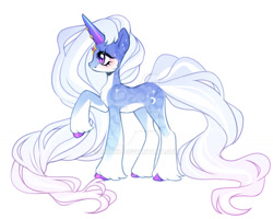 Size: 1024x821 | Tagged: safe, artist:miioko, imported from derpibooru, oc, oc only, pony, unicorn, deviantart watermark, female, horn, mare, obtrusive watermark, raised hoof, simple background, smiling, solo, unicorn oc, watermark, white background
