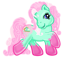 Size: 1080x984 | Tagged: safe, artist:vernorexia, imported from derpibooru, minty, pinkie pie (g3), oc, oc:lime pie, earth pony, pony, appaloosa, blue eyes, coat markings, curly hair, curly mane, fusion, g3, multicolored coat, request, requested art, socks (coat markings), solo, spots