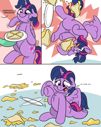 Size: 2383x2998 | Tagged: safe, artist:doodledonutart, imported from derpibooru, twilight sparkle, alicorn, pony, comic, ears back, female, folded wings, food, mare, offscreen character, partially open wings, quesadilla, raised hoof, solo focus, they're just so cheesy, twilight sparkle (alicorn), wings