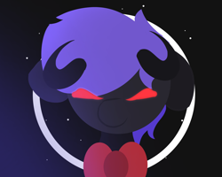 Size: 2500x2000 | Tagged: safe, artist:arche, imported from derpibooru, oc, oc only, oc:arche medley, demon, demon pony, pony, black coat, bowtie, demon horns, evil, gradient background, horns, lineless, purple mane, red eyes