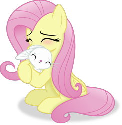 Size: 4029x4128 | Tagged: safe, artist:anime-equestria, imported from derpibooru, angel bunny, fluttershy, pegasus, pony, rabbit, ^^, absurd resolution, angelbetes, animal, blushing, cute, duo, duo male and female, eyes closed, female, folded wings, hug, male, mare, shadow, shyabetes, simple background, sitting, tail, transparent background, vector, wholesome, wings