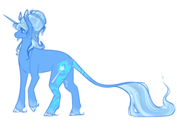 Size: 640x471 | Tagged: safe, artist:ssewerrattt, imported from derpibooru, trixie, classical unicorn, pony, unicorn, cloven hooves, fetlock tuft, leonine tail, redesign, simple background, solo, unshorn fetlocks, white background