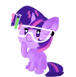 Size: 717x733 | Tagged: safe, artist:lbrcloud, imported from derpibooru, twilight sparkle, alicorn, pony, chibi, female, flask, glowing, glowing horn, goggles, horn, magic, mare, simple background, solo, telekinesis, twilight sparkle (alicorn), white background