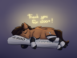 Size: 4000x3000 | Tagged: safe, artist:toanderic, imported from derpibooru, oc, oc only, oc:toanderic, pegasus, body pillow, clothes, eyes closed, follower count, followers, hug, male, milestone, pegasus oc, pillow, pillow hug, sleeping, smiling, socks, solo, striped socks