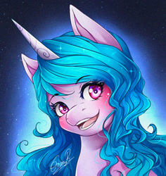 Size: 1788x1896 | Tagged: safe, artist:evanrank, imported from derpibooru, izzy moonbow, pony, unicorn, bust, female, g5, mare, portrait, smiling, solo