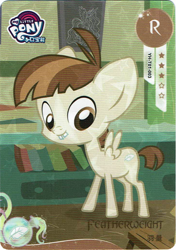 Size: 730x1034 | Tagged: safe, imported from derpibooru, featherweight, pegasus, card, colt, foal, g4, kayou, male, merchandise, my little pony logo, official, scan, solo, text, trading card